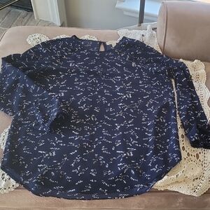 Michael KORS Floral Navy Long Sleeve Top XL